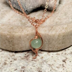 Aventurine Rose Gold Copper Wire-wraped Pendant Necklace